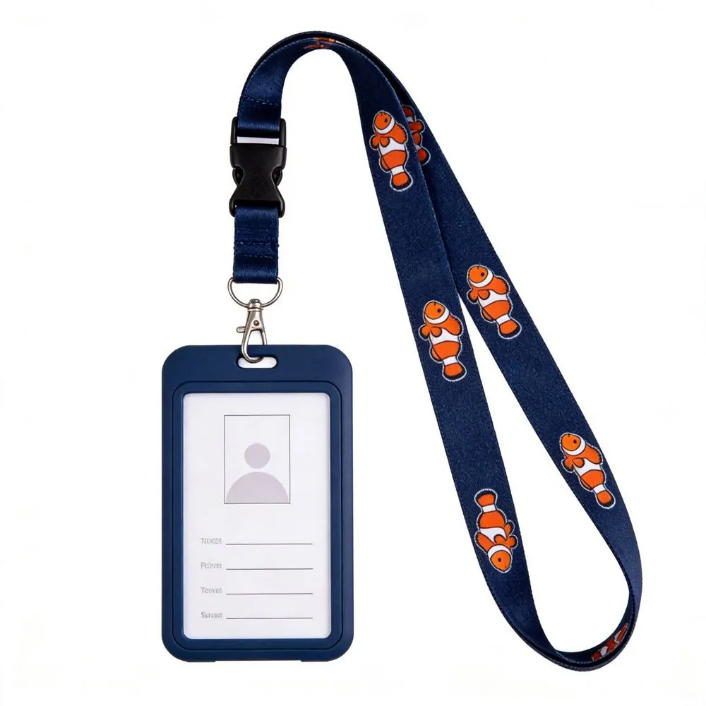 Rigid vertical ID card holder on a printed lanyard